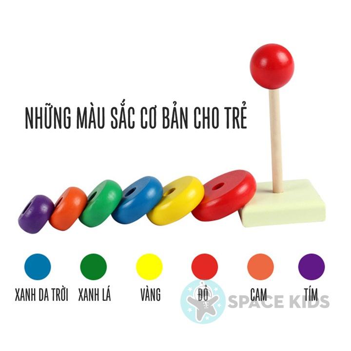 Đồ chơi gỗ cho bé Xếp Tháp gỗ thả khối cầu vồng nhiều màu cho bé