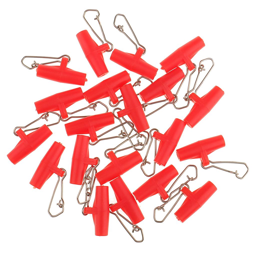20Pcs Fishing Sinker Slides with Hooked Snap Connector for Braid Line L Red