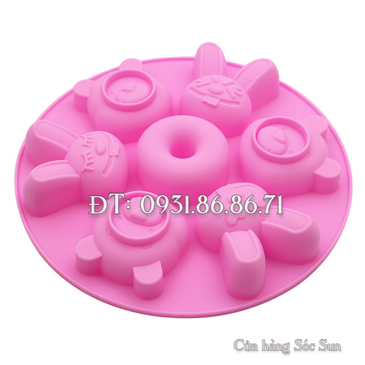 Khuôn silicon 7 thỏ con, gấu Pooh – Mã số 1417