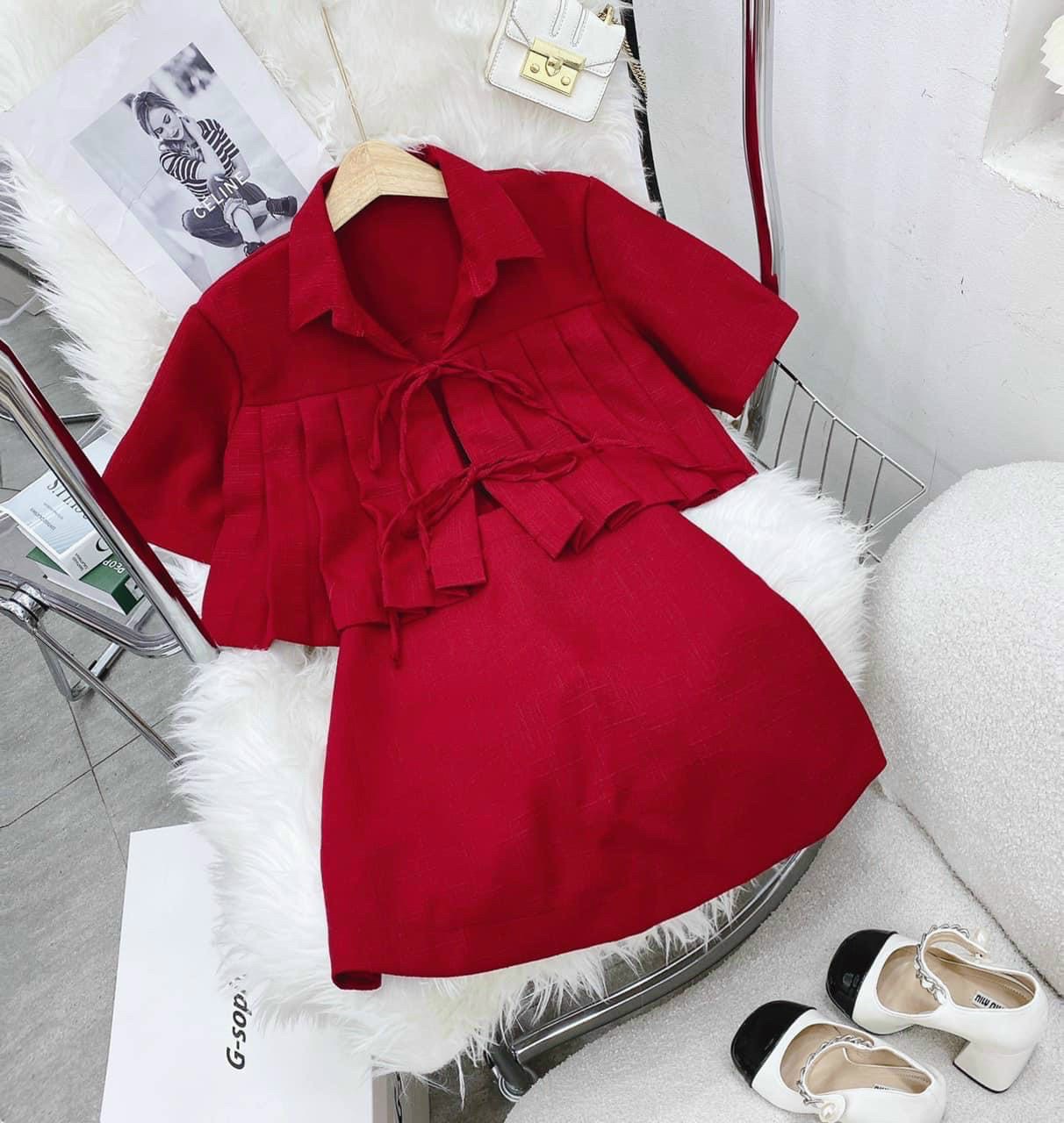 SET ÁO KHOÁC LỬNG CROPTOP SUÔNG TRƠN CỔ SƠ MI XẾP LY FORM RỘNG TAY NGẮN + CHÂN VÁY NGẮN SUÔNG TRƠN ĐẦM  DẠO PHỐ DỰ TIỆC