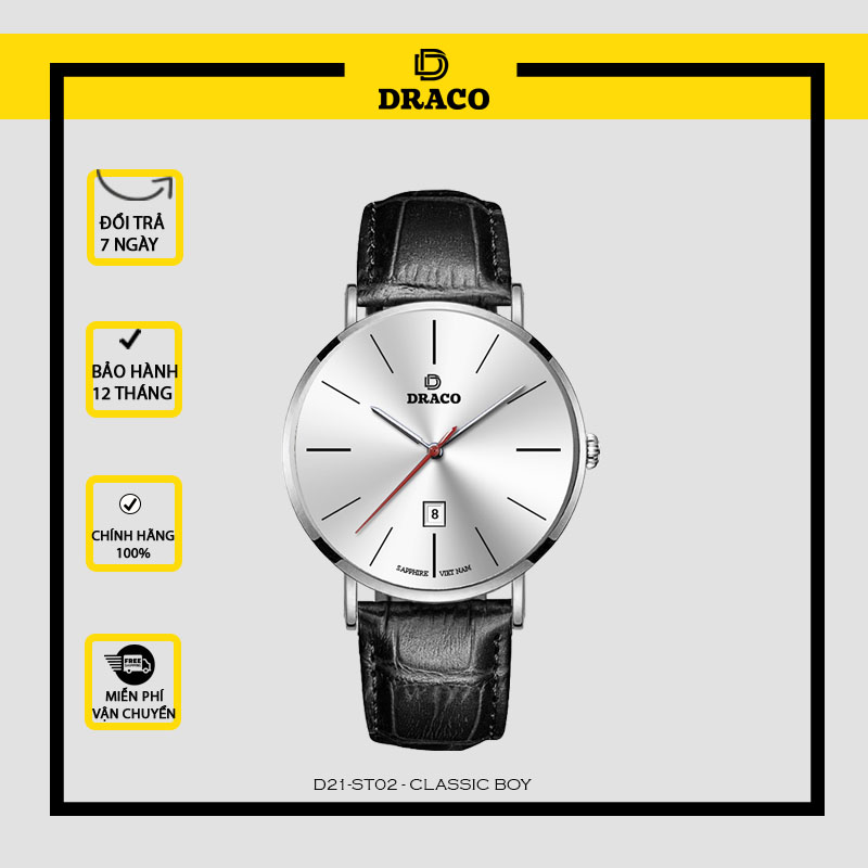 Đồng Hồ Nam Sang Trọng DRACO D21-ST02 “Classic Boy” Trắng Da Đen