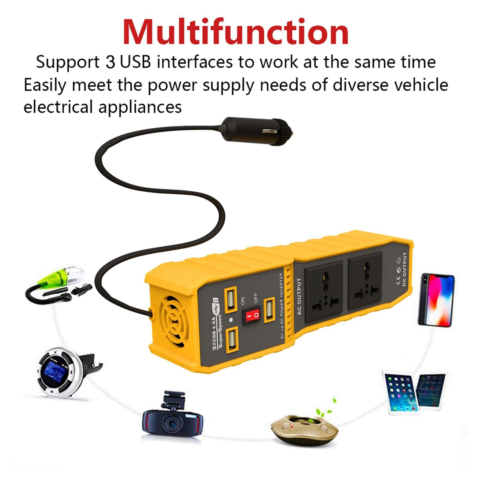DC to AC Car Power Inverter Charger 3 USB Ports 2 AC Outlet Peak 400W 220V