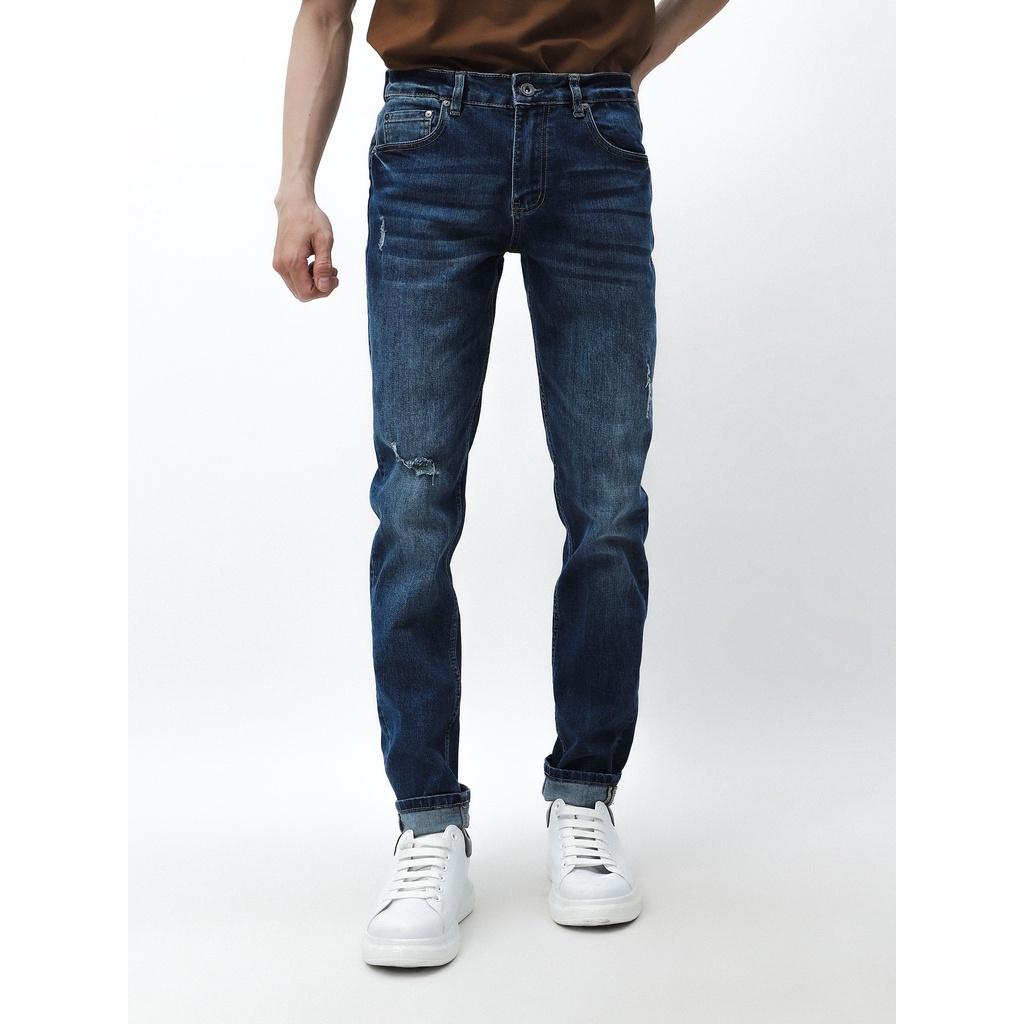 QUẦN JEAN xanh nhạt wash rách DF form slimfit - RIPPED JEAN WASH DF BLUE 230209 | LASTORE MENSWEAR