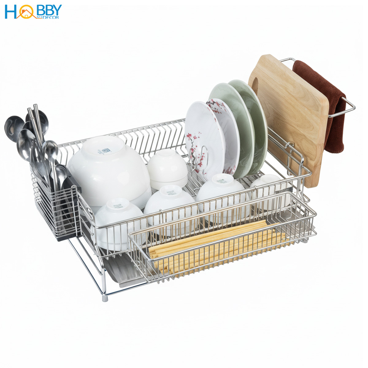 Kệ chén đa năng 1 tầng có khay hứng nước inox 304 Hobby home decor KC10
