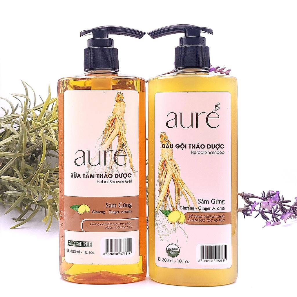 [COMBO Siêu Khuyến mại] AURÉ, Sữa tắm thảo dược Nhiệt, NHÂN SÂM GỪNG &amp; Dầu gội thảo dược Nhiệt, NHÂN SÂM GỪNG, Chai 300ml