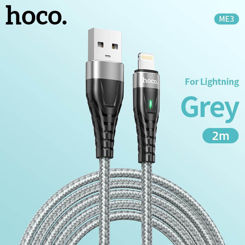 Cáp Sạc Dành Cho Hoco. Dây Dù ME3 3A Cho IP Có Led Dây Dài 2M Hàng Chính Hãng