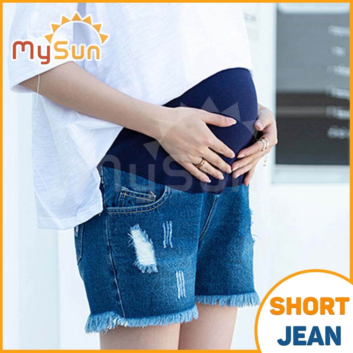 Quần sooc đùi jeans ngắn vải bò cho bà mẹ bầu mặc mùa hè đẹp, thời trang