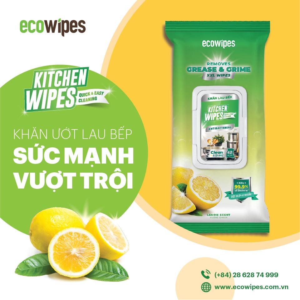 Combo 10 gói khăn giấy ướt lau bếp KitchenWipes gói 42 tờ size 30x20cm giúp làm sạch dầu mỡ các vết bẩn cứng đầu