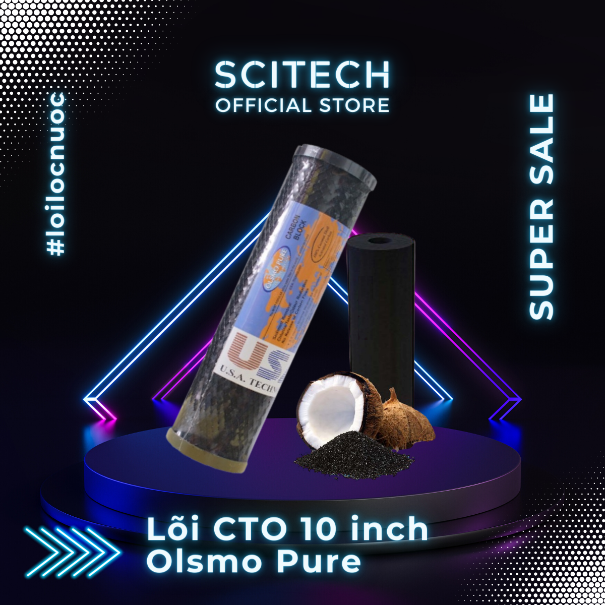 Lõi CTO 10 inch Olsmo Pure by Scitech - Lõi số 3 máy lọc nước RO, bộ lọc thô - Hàng chính hãng