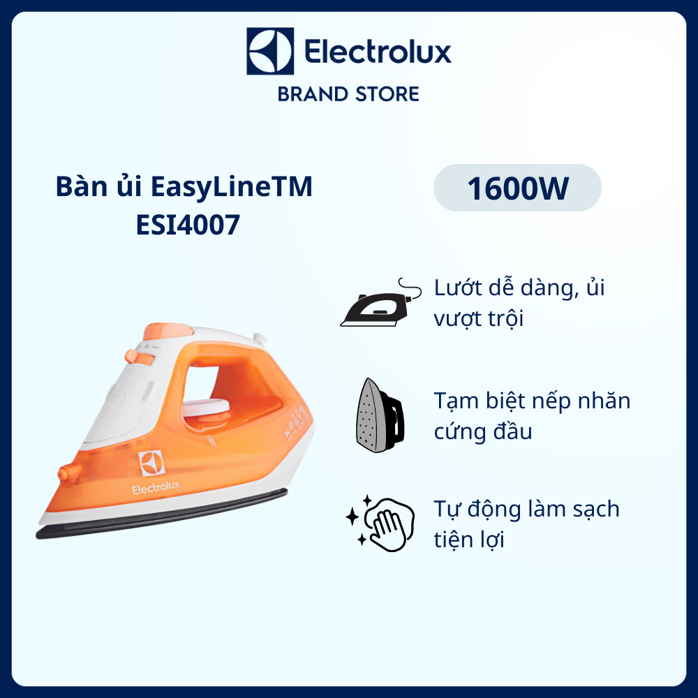 Bàn ủi Electrolux EasyLineTM - ESI4007 - Lướt dễ dàng, ủi vượt trội, tạm biệt nếp nhăn cứng đầu, tự động làm sạch tiện lợi