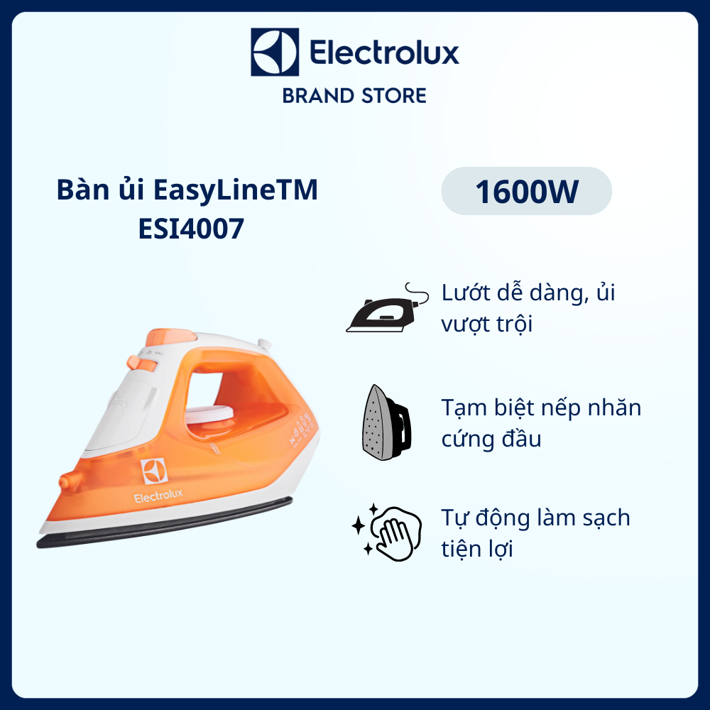 Bàn ủi Electrolux EasyLineTM - ESI4007 - Lướt dễ dàng, ủi vượt trội, tạm biệt nếp nhăn cứng đầu, tự động làm sạch tiện lợi [Hàng chính hãng]