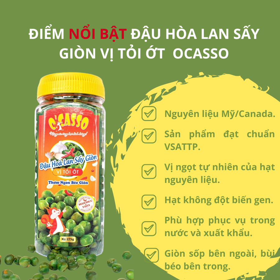 Combo 2 hộp Đậu Hòa Lan Sấy Giòn Vị Tỏi Ớt_Đậu Hòa Lan Sấy Giòn Vị Muối O'Casso