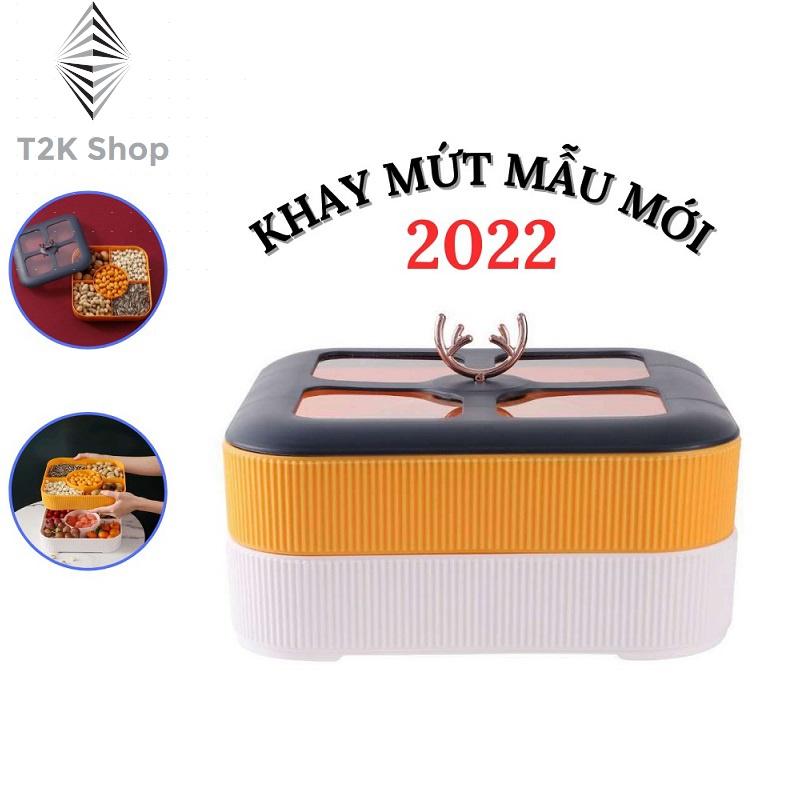 Khay Mứt 2 Tầng, Khay Đựng Bánh Kẹo Tết 2 Tầng Vuông Mẫu Mới 2022 - T2K Shop