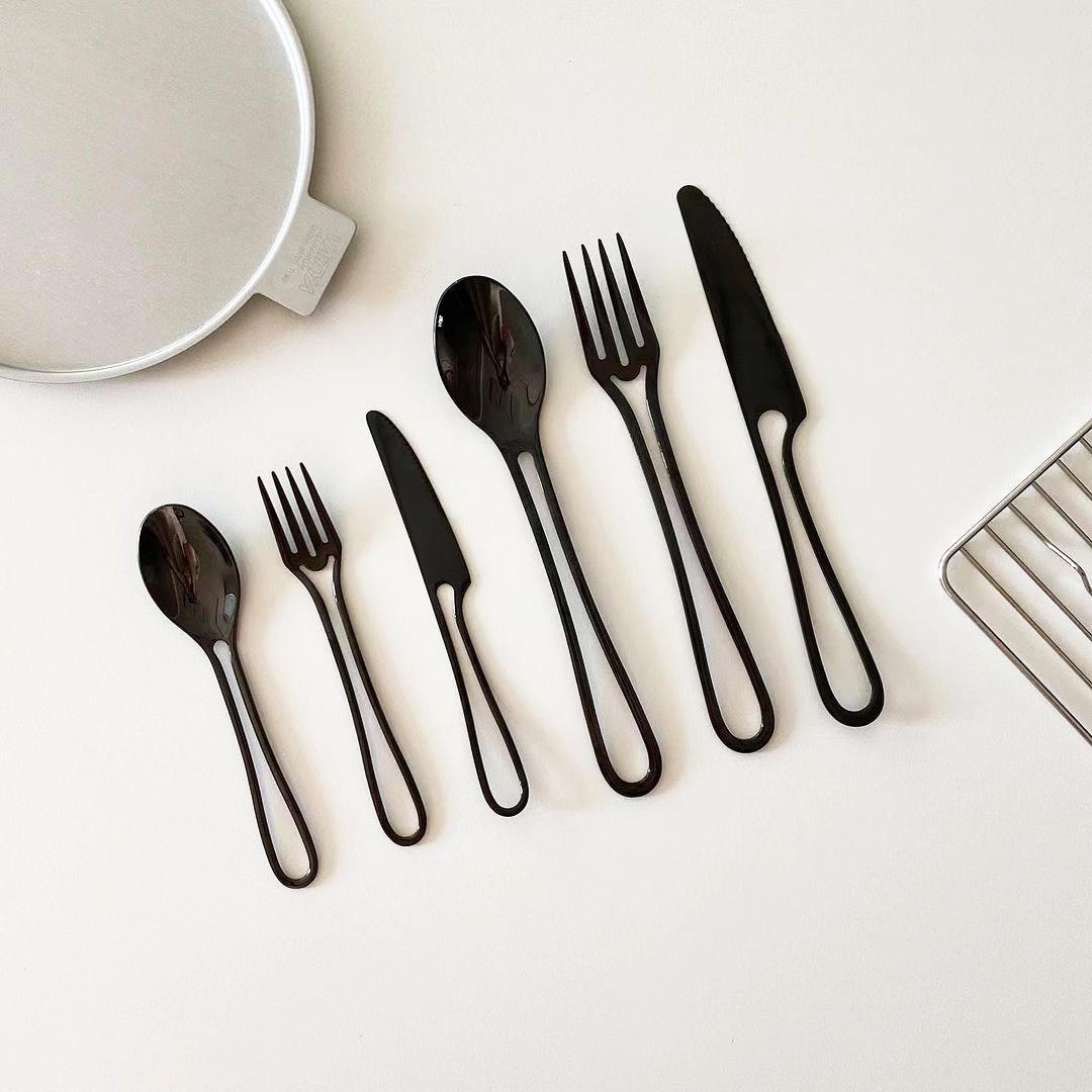 Ins Bộ Dao Kéo Inox Phẳng Bằng Tây Món Tráng Miệng Dĩa Thìa Bít Tết Dao Bánh Muỗng Bạc Bộ Phụ Kiện Nhà Bếp