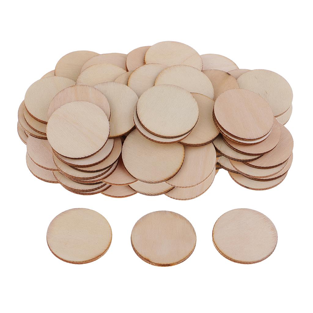 100 Pieces Round Unfinished Wood Pieces for DIY Tags Kids Art Craft 35mm