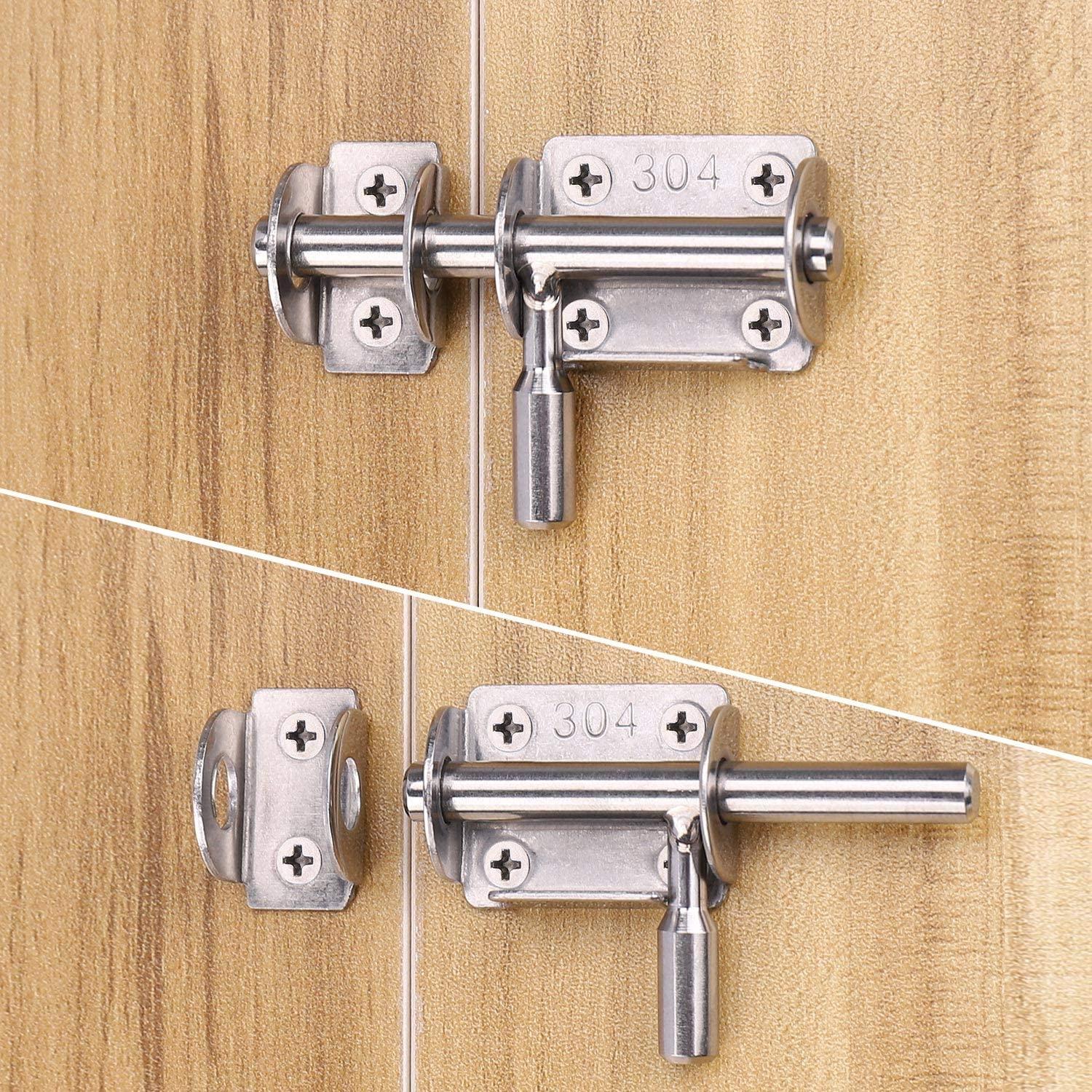 Một bộ 4 khóa cửa trượt, Khóa cửa trong vườn, Chốt cửa trượt bằng thép không gỉ, Khóa cửa gỗ, Khóa cửa trượt phòng tắm, Phòng ngủ