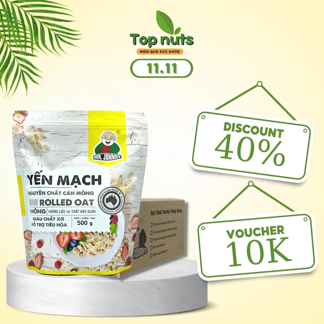 Combo 5 Bịch Yến Mạch Úc Tươi Mr Johnny 500g - Cho người ăn kiêng, giảm cân - Cán mỏng - Rolled Oat (Vàng)