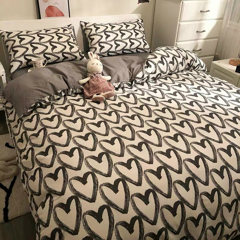 Bộ Chăn Chần Ga Gối Cotton LIDACO SP001358  - Tim Trắng