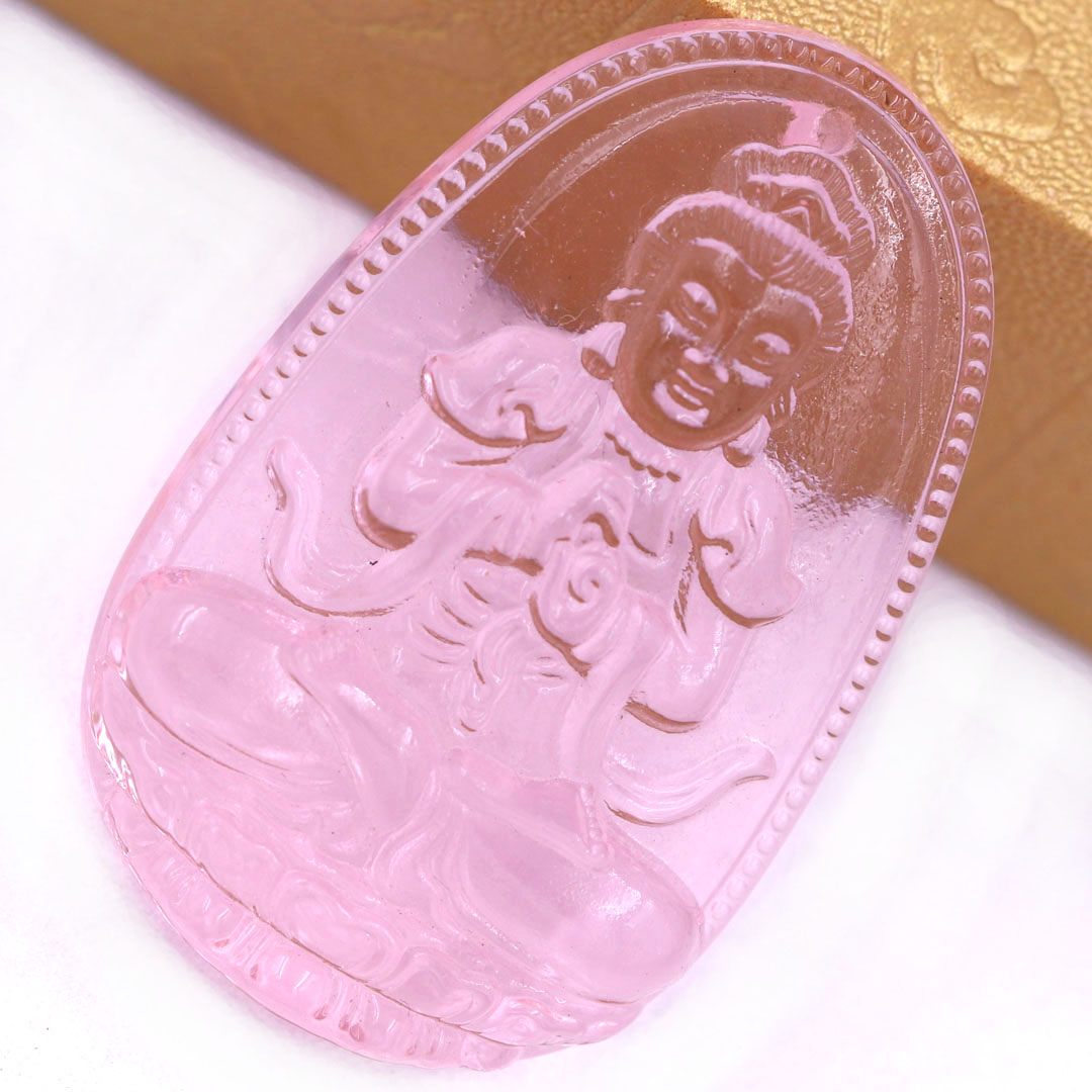 Mặt Phật Đại nhật như lai pha lê hồng 1.9cm x 3cm  kèm vòng cổ dây dù đen + móc inox vàng, Phật bản mệnh, mặt dây chuyền