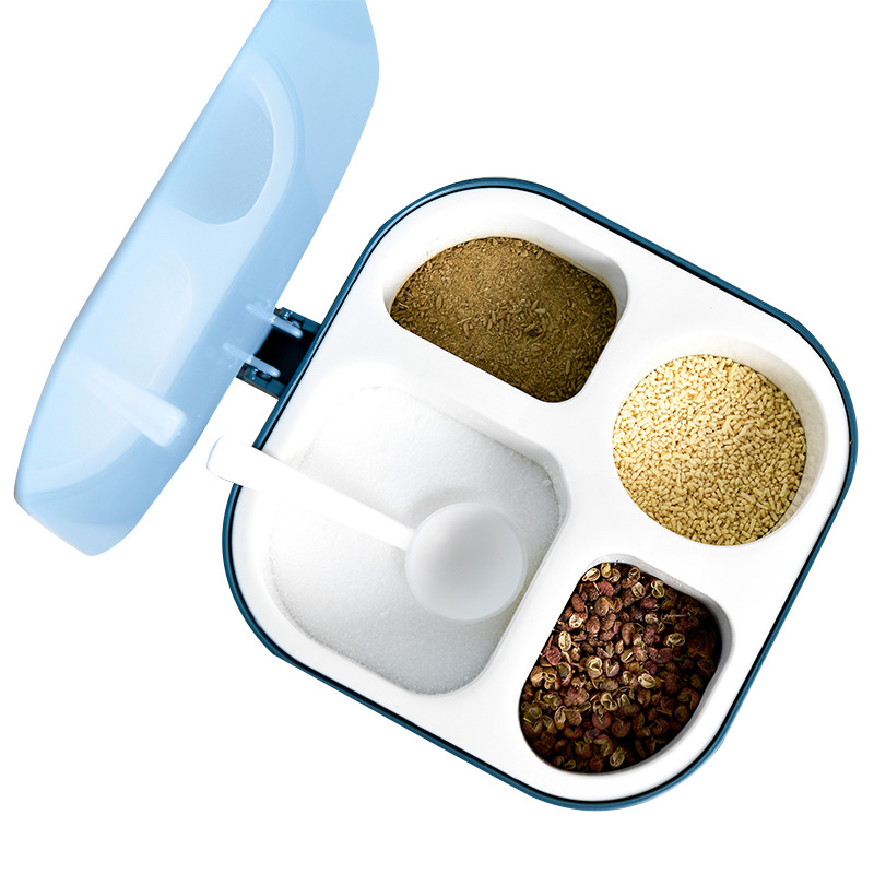 Hộp Đựng Gia Vị 4 Ngăn Có Nắp Đậy Kèm Thìa (Vuông) - Hũ Chứa Gia Vị Có Thìa Thông Minh
