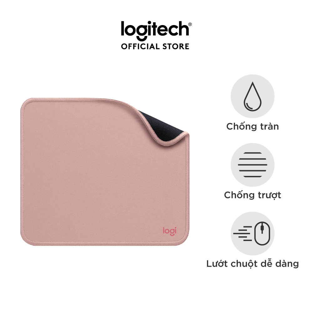 Lót chuột Logitech Mouse Pad – Đế cao su chống trượt, lướt dễ dàng, bề mặt chống đổ tràn, bền bỉ, nhỏ gọn – Hàng chính hãng – Màu Hồng đậm