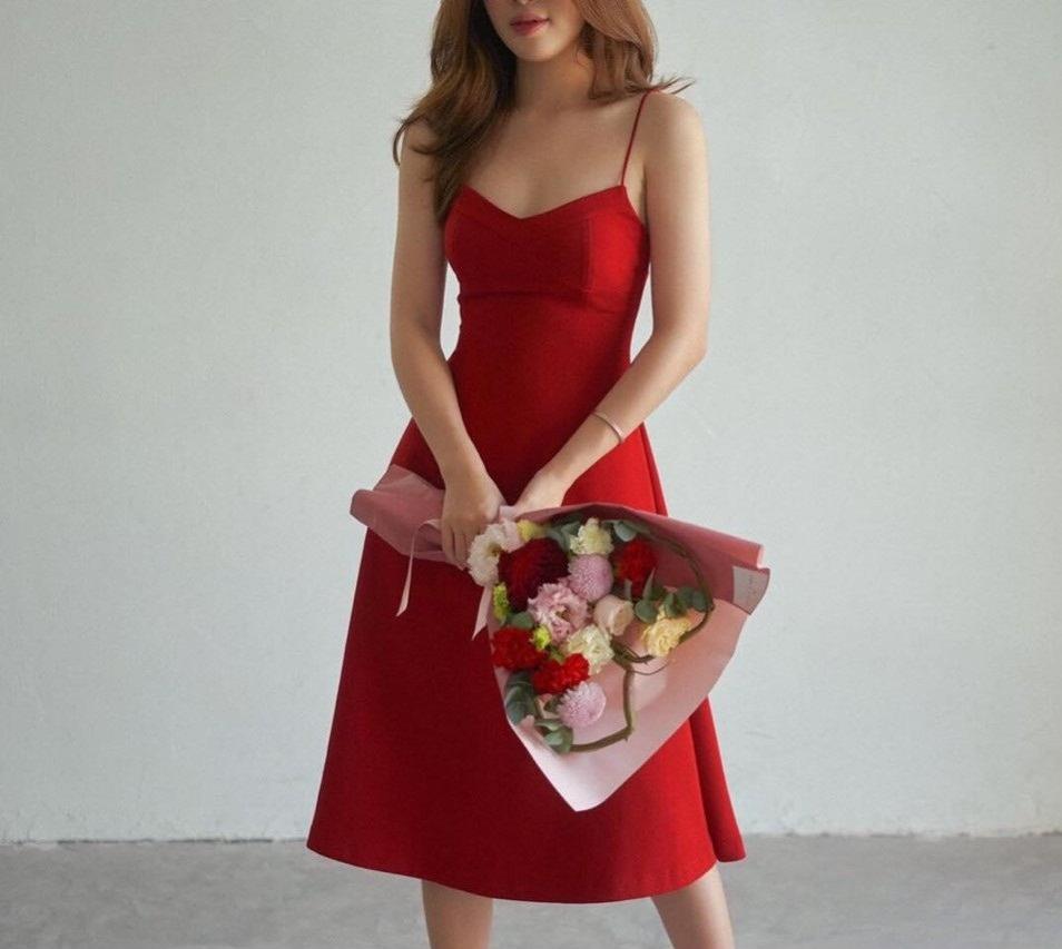 Đầm xòe 2 dây dự tiệc love cực sang BY8199