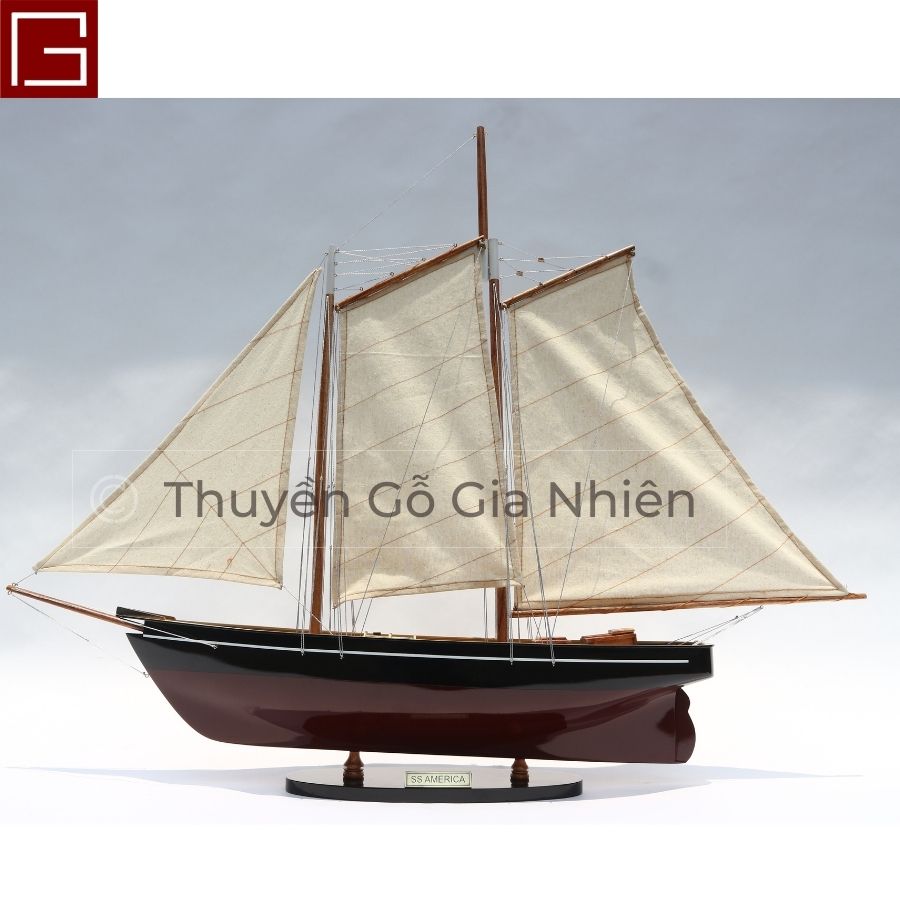 Mô Hình Thuyền Gỗ Phong Thủy Dạng Thuyền Buồm AMERICA PAINTED Chính Hãng Hàng Xuất Khẩu Chất Lượng Cao