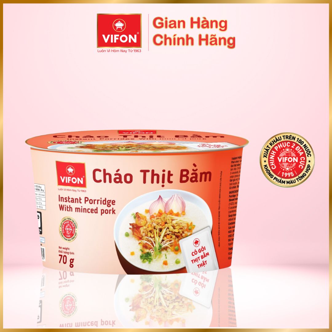 [Thùng 12 tô] Cháo thịt gà/ Cháo thịt bằm VIFON 70gr/tô