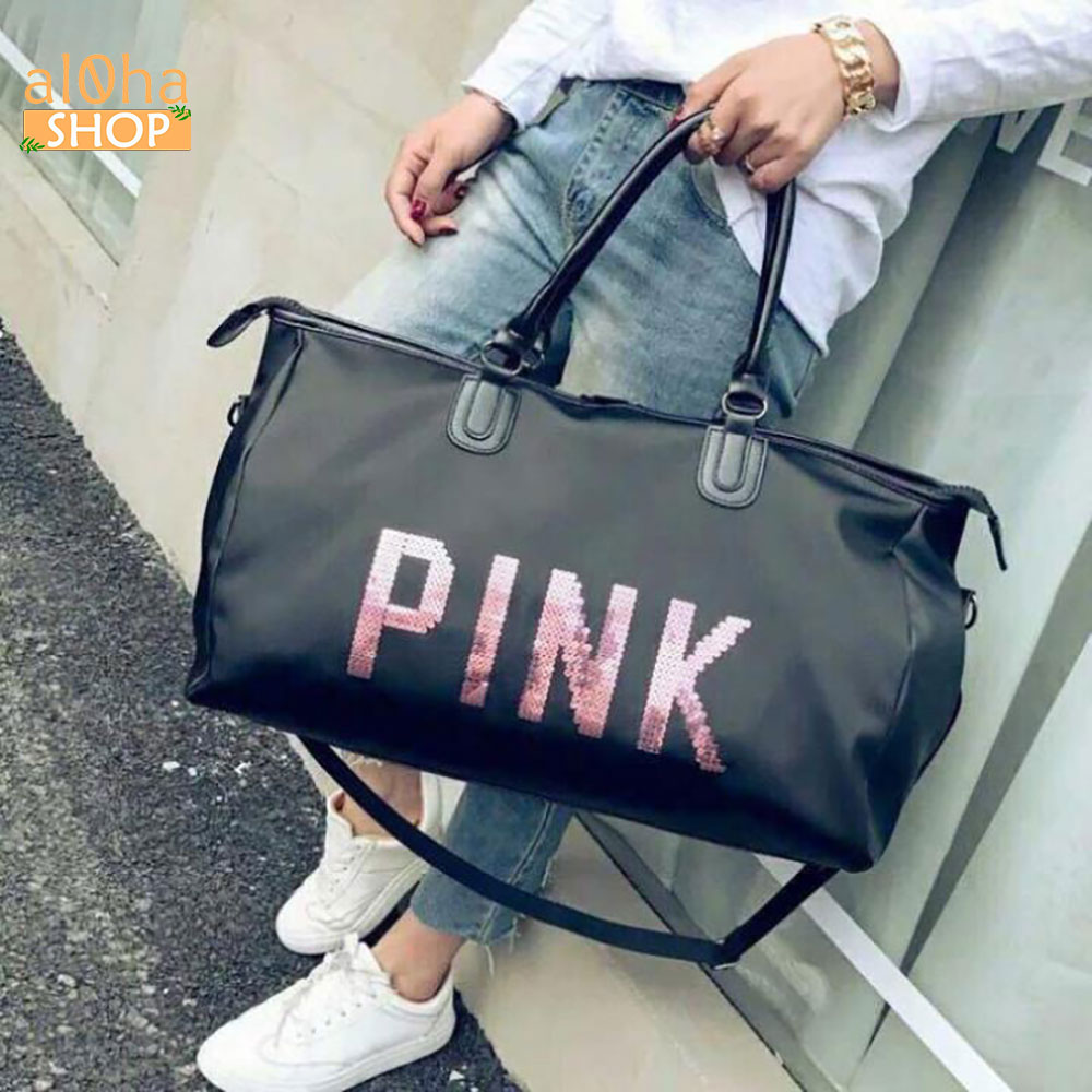 Túi xách đựng đồ - Túi du lịch chữ Pink size to 48x36cm du lịch, tập GYM gọn nhẹ - al0ha Shop