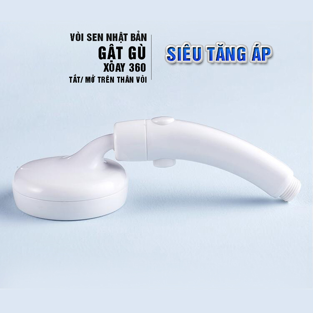 Vòi nước hoa sen áp lực Nhật bản, tiết kiệm nước, gật gù, cổ xoay 360 độ, có nút tắt mở Stop trên thân vòi tiện lợi Mihoco 122