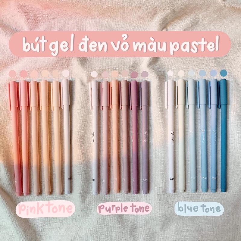 Bút Gel Đen vỏ màu Pastel - Viết Mực Nước Đen vỏ Hồng Tím Xanh 0.5mm