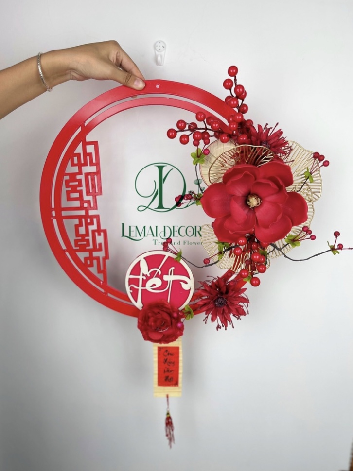 Vòng hoa, mẹt hoa, quạt hoa treo – Nhiều mẫu mã – Đường kính từ 30 đến 40 cm – Cây giả, hoa lụa decor trang trí Tết – Vòng treo phong thuỷ, hút tài lộc