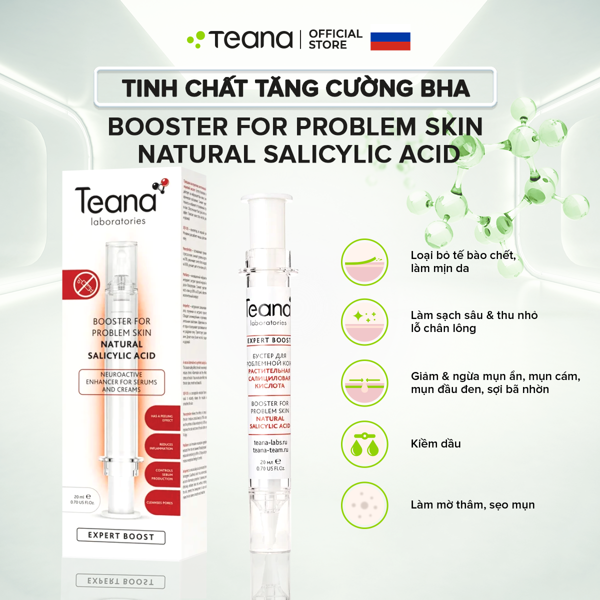 Tinh chất tăng cường TEANA Booster for problem skin NATURAL SALICYLIC ACID chứa BHA tự nhiên giảm mụn và cải thiện da