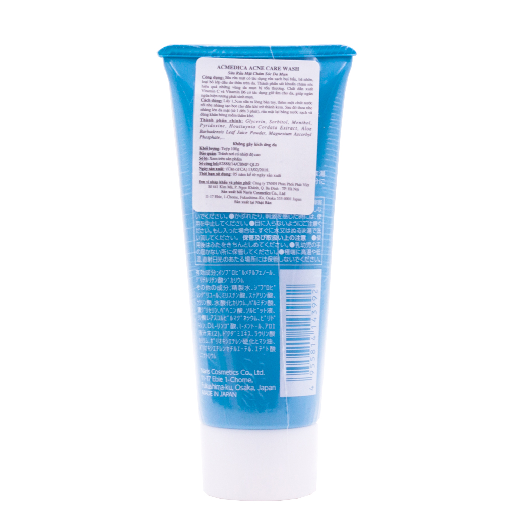 Combo Sữa Rửa Mặt Ngăn Ngừa Mụn, Sạch Nhờn, Ngừa Thâm Nhật Bản Naris Cosmetic Acmedica Acne Care Wash + Bông bọt biển massage mặt Hàn Quốc Aroma – Hàng chính hãng