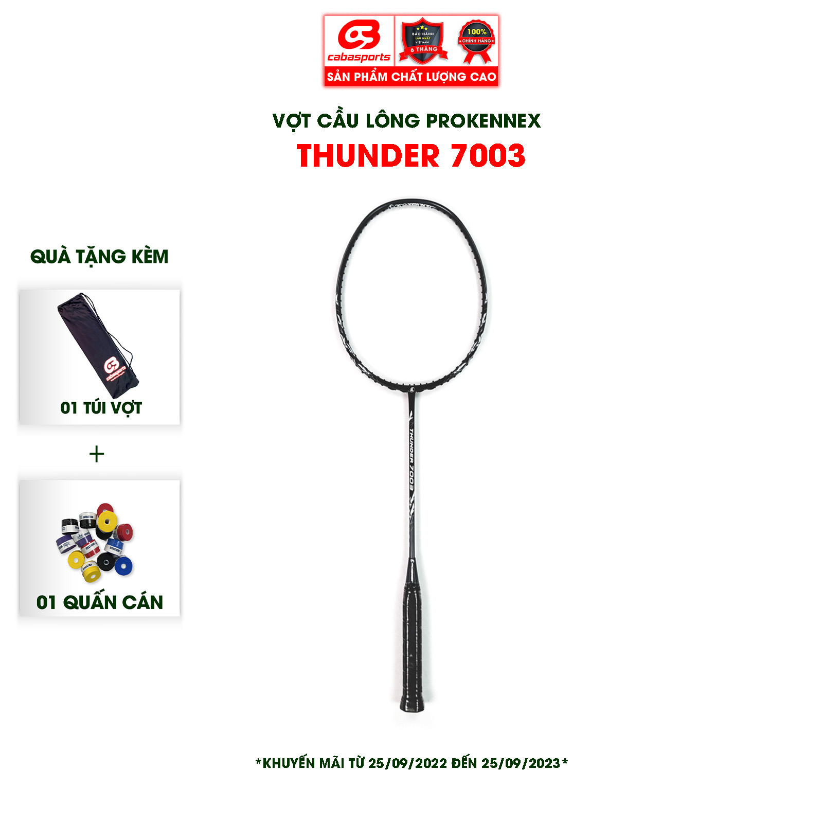 VỢT CẦU LÔNG PROKENNEX THUNDER 7003 CHẤT LƯỢNG CHÍNH HÃNG ĐÃ ĐAN LƯỚI TRỢ LỰC (1 cây) - Tặng kèm quấn cán và túi vải Cabasports