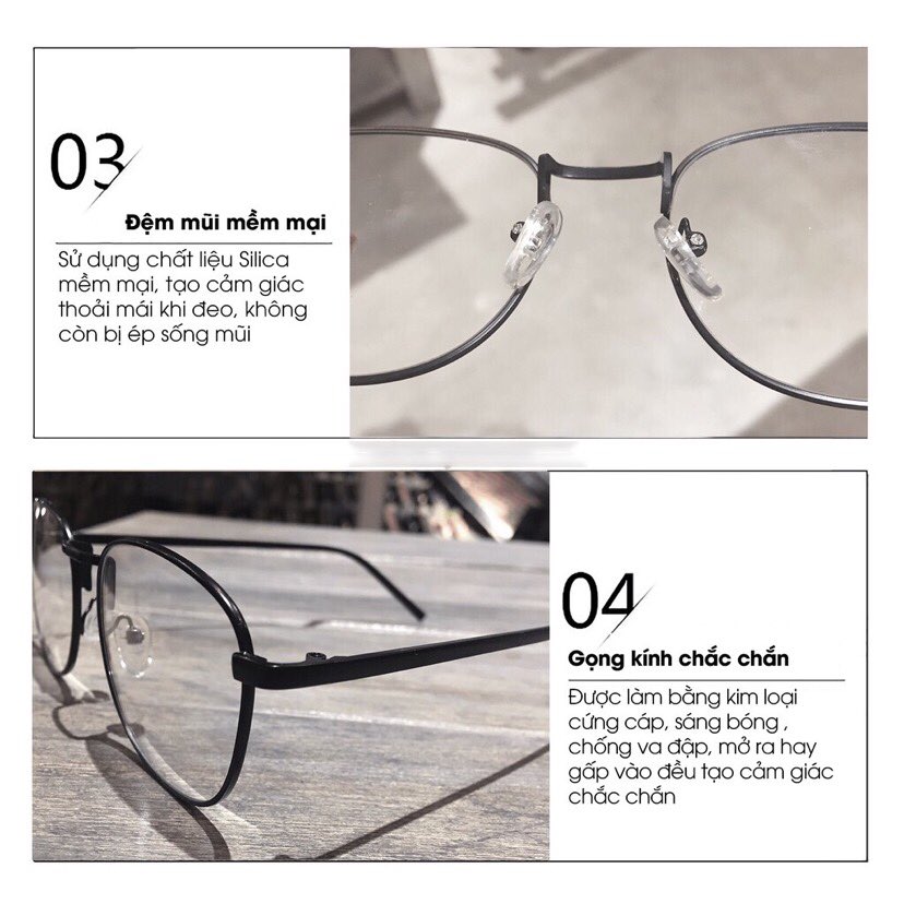 Kính Mắt vuông kim loại bản dày Hàn Quốc cao cấp