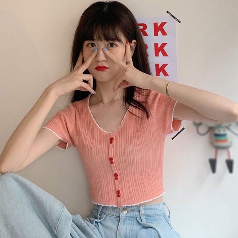 Áo Len Tăm Dệt Kim Tay Ngắn  Áo croptop kiểu ngắn tay phong cách ulzzang Hàn Quốc C36 - Maoshop