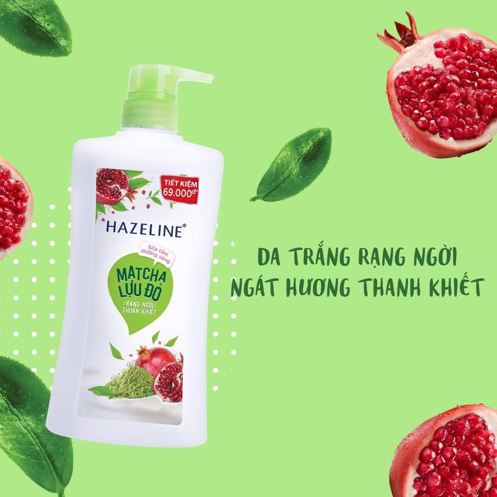 Sữa tắm Hazeline Dưỡng Thể Trắng Sáng &amp; Mịn Da Từ Thiên Nhiên Matcha Lựu Đỏ 1kg