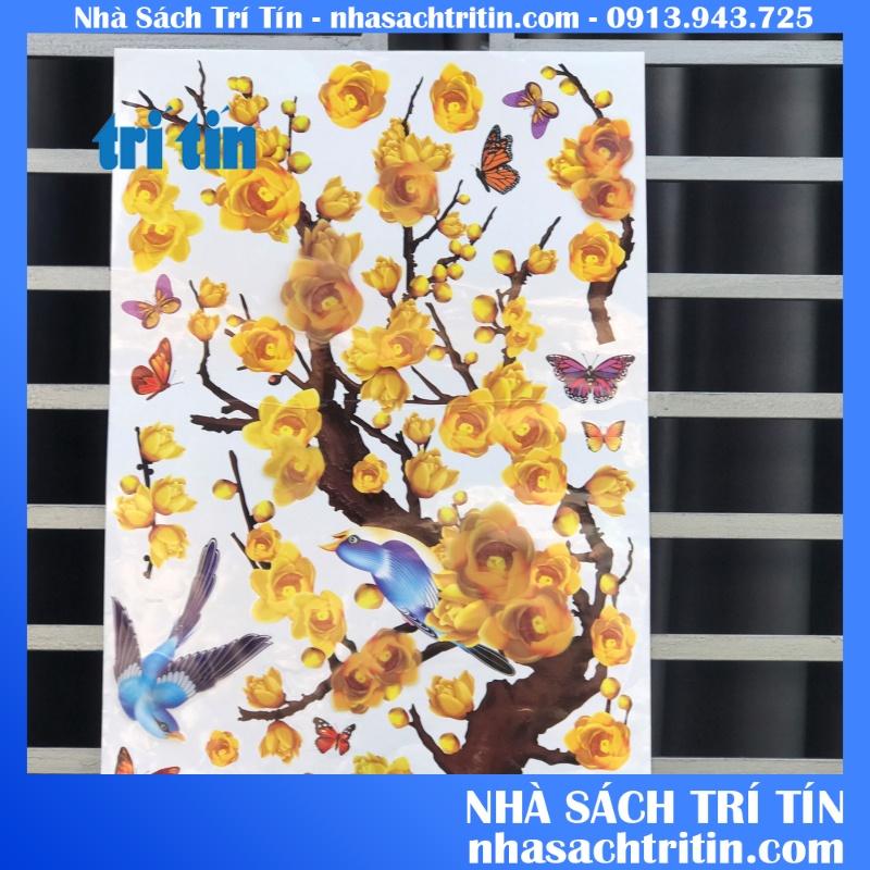 Decal trang trí tết cao cấp hoa mai dán cửa kính có keo sẵn trang trí văn phòng cửa hàng có keo sẵn dễ tháo dán.