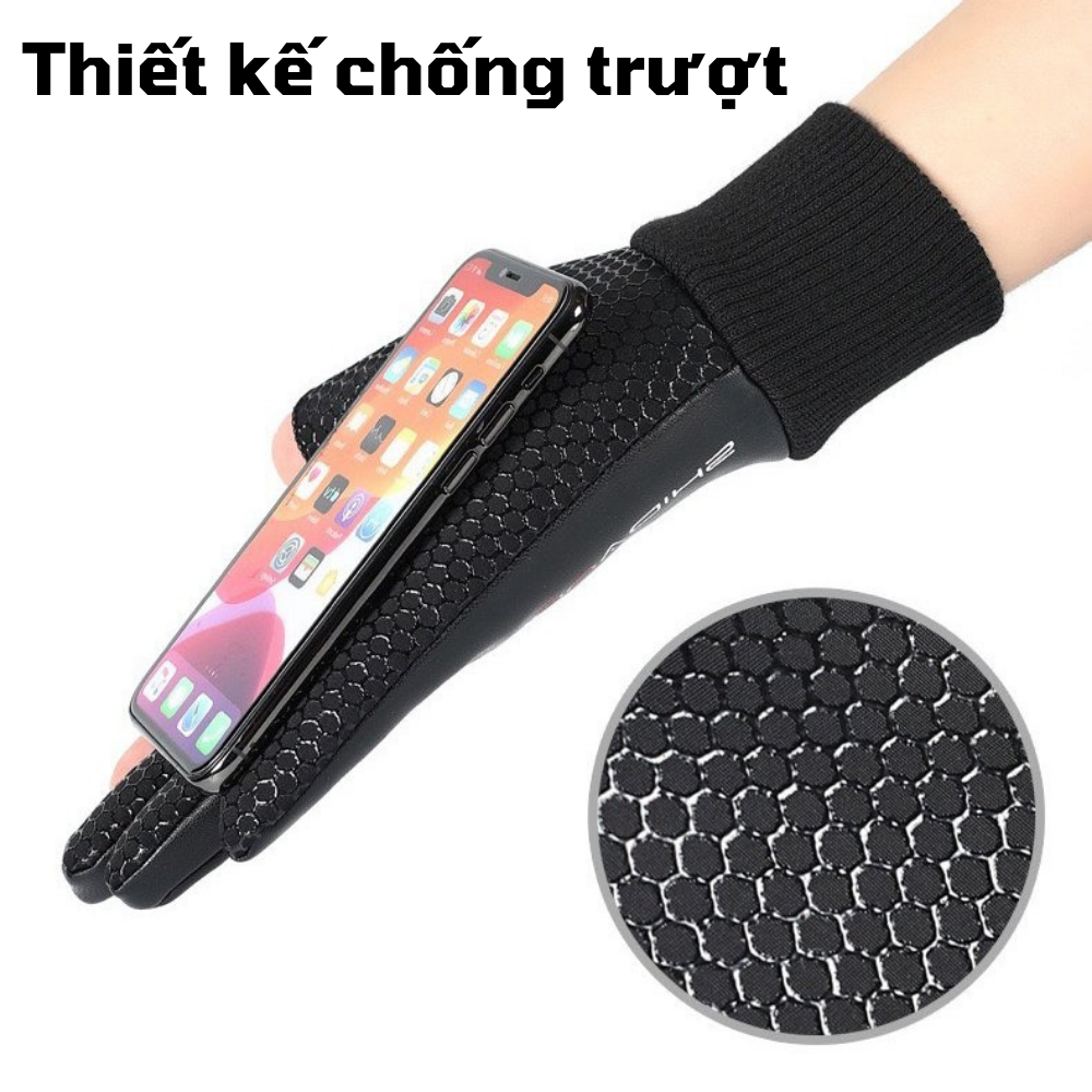 Hình ảnh Găng tay da PU cảm ứng Hatsu-BBS02, dùng để đi phượt - du lịch dã ngoại - lái xe, chống trượt dành cho cả nam lẫn nữ