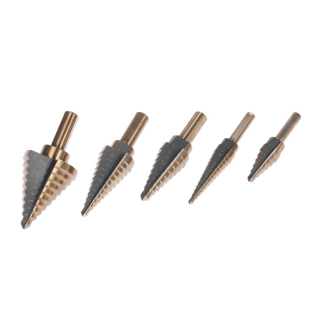 5pcs High Speed Steel 4241 Step Drill Bit Set Kit Round Shank Pagoda T-wist Drills Drilling Tool Portable for Workpiece