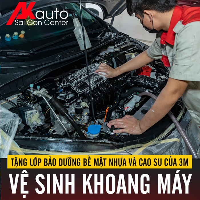 [Áp dụng HCM] Gói Vệ Sinh Khoang Máy Xe hơi - Tặng Lớp Bảo Dưỡng Bề Mặt Nhựa &amp; Cao Su Chuẩn Mỹ.