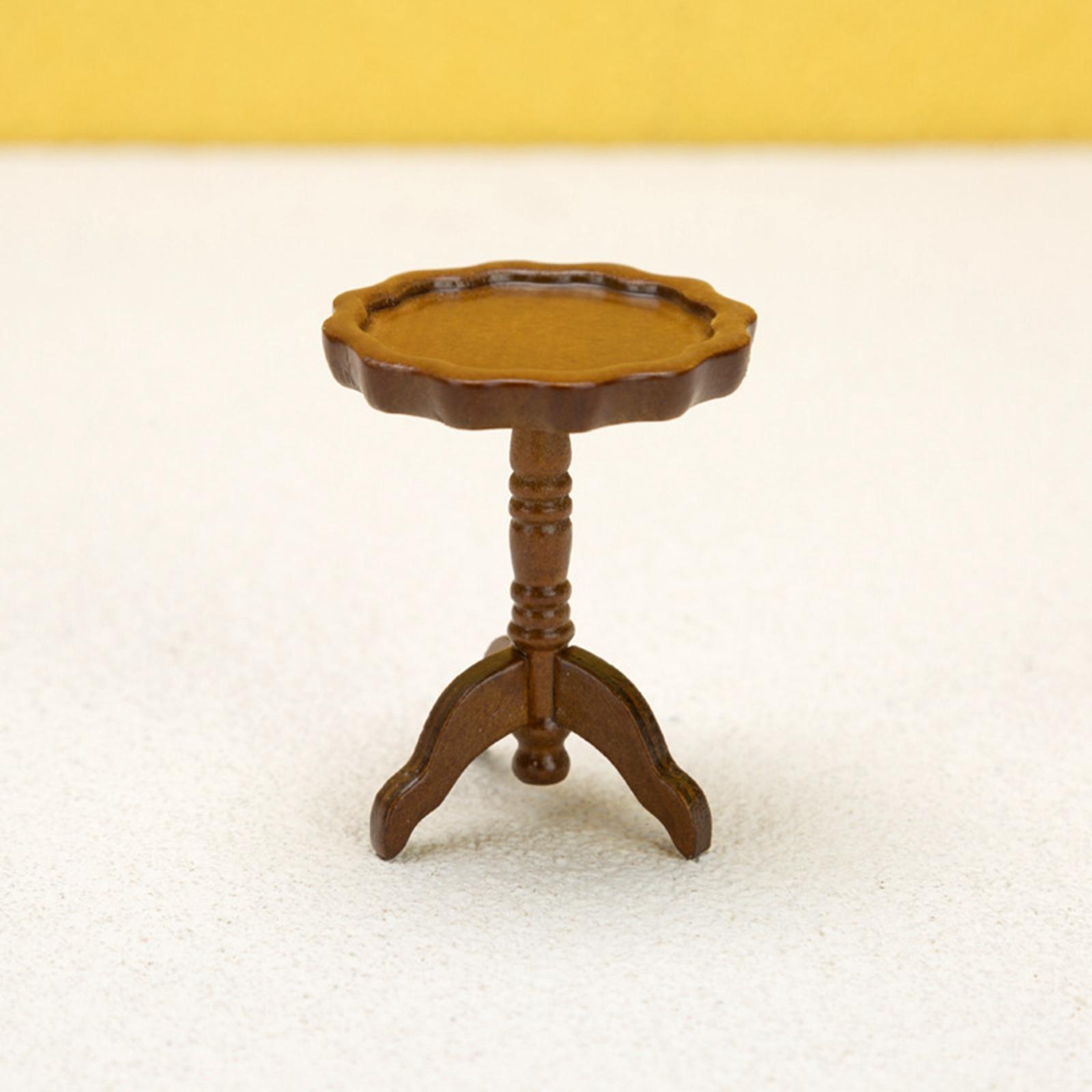 1:12 Scale Miniature Dollhouse Table Accessories Wooden Tea Table Model Crafts for Pretend Play Decor DIY Scene Children Toy Dolls House