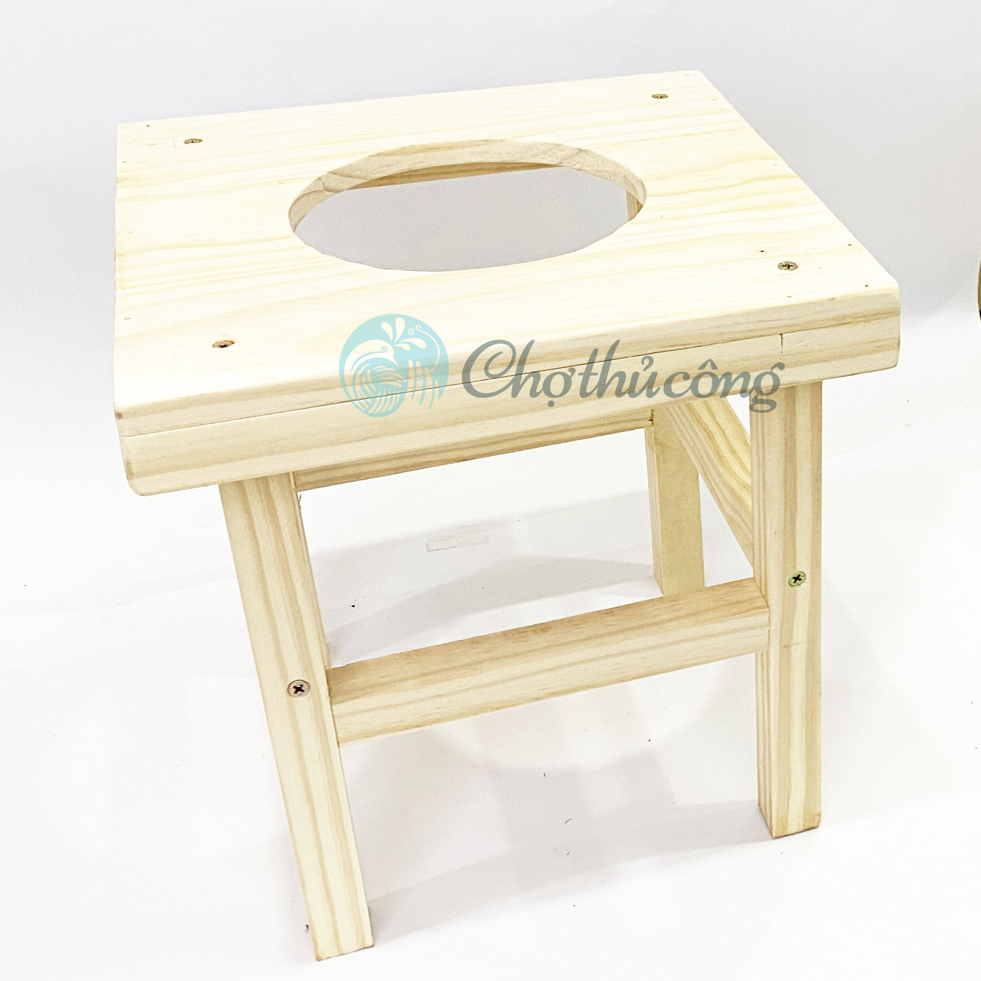 Ghế xông phụ khoa - Ghế xông hơi sau sinh từ gỗ thông tự nhiên cao cấp, tặng quây cách nhiệt nỉ VNXK