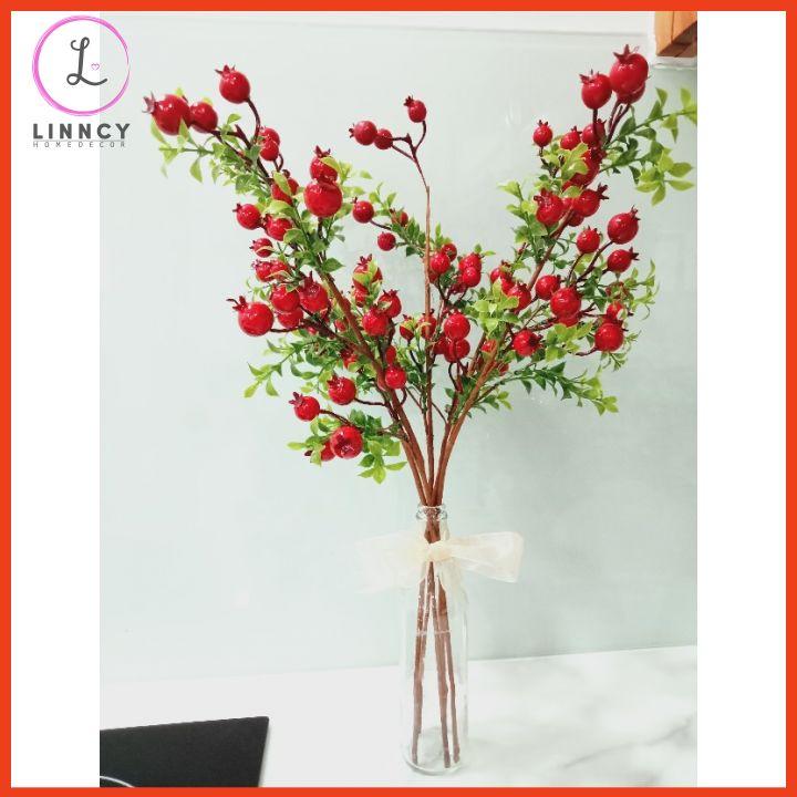 Cành lựu phú quý tài lộc dài 63cm trang trí nhà cửa, cửa hàng, văn phòng, lớp học, làm đạo cụ chụp ảnh