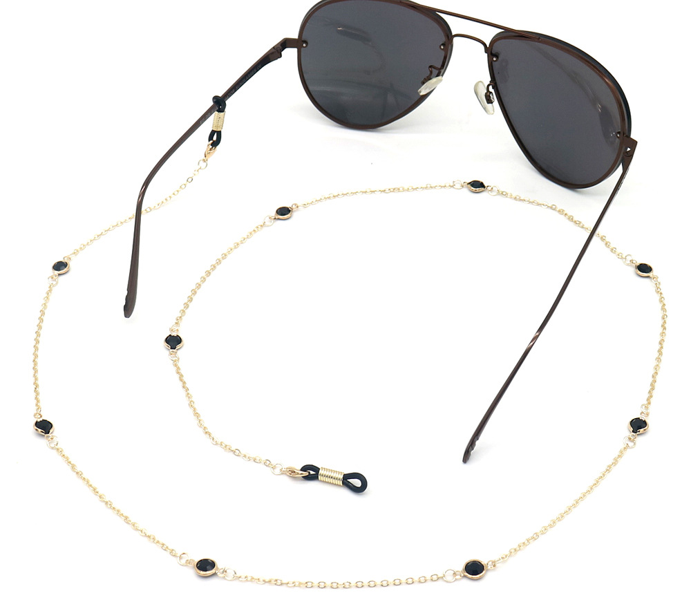 Dây chuyền đeo kính vàng thủy tinh pha lê đen black stone  dây buộc kính mát phụ kiện kính thời trang dây đeo khẩu trang mask airpod tai nghe