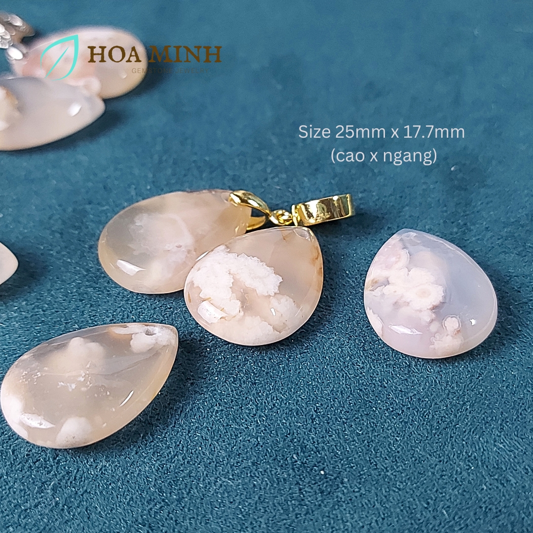 Mặt dây chuyền đá Mã Não hoa đào tự nhiên kiểu giọt nước 25x17.7mm, thời trang tài lộc không kén mệnh