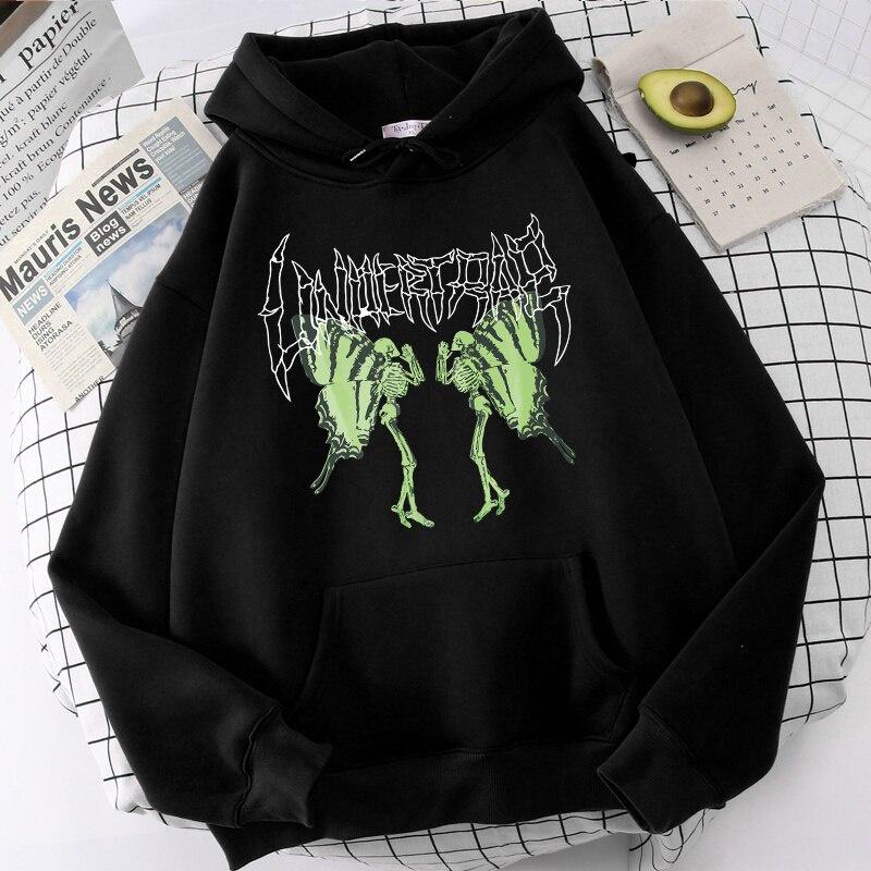Áo Hoodie Dáng Rộng In Hình Đầu Lâu Bướm Phong Cách Hip Hop dáng unisex Đường Phố Cho Nam Nữ