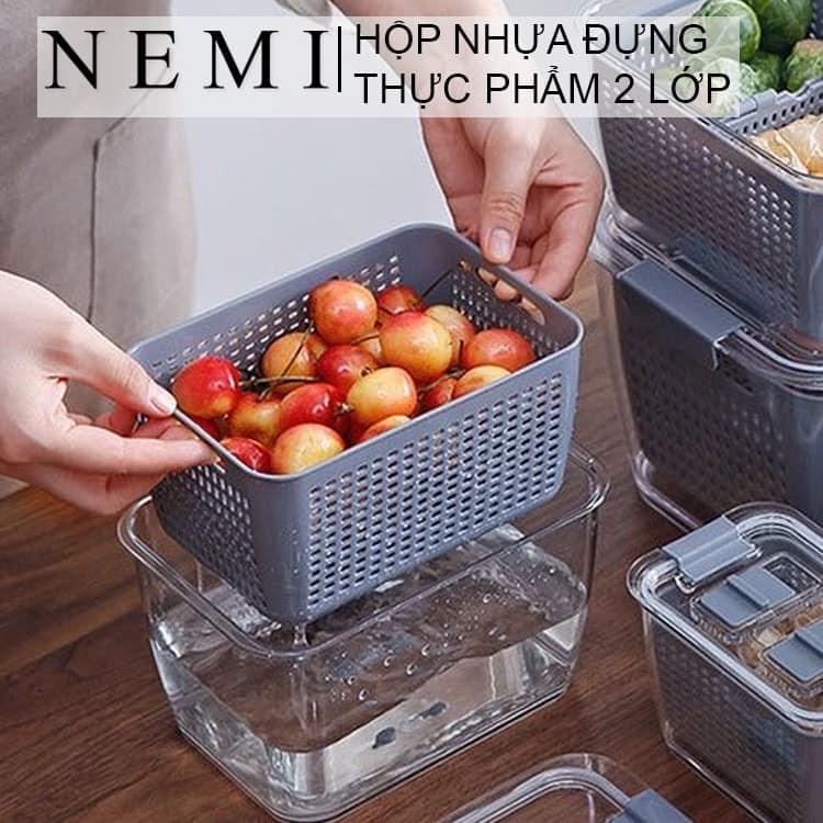 BỘ 2 HỘP KÈM RỔ ĐỰNG THỰC PHẨM TÁCH NƯỚC CÓ NGĂN CHIA, CÓ NẮP ĐẬY VỆ SINH TIỆN DỤNG