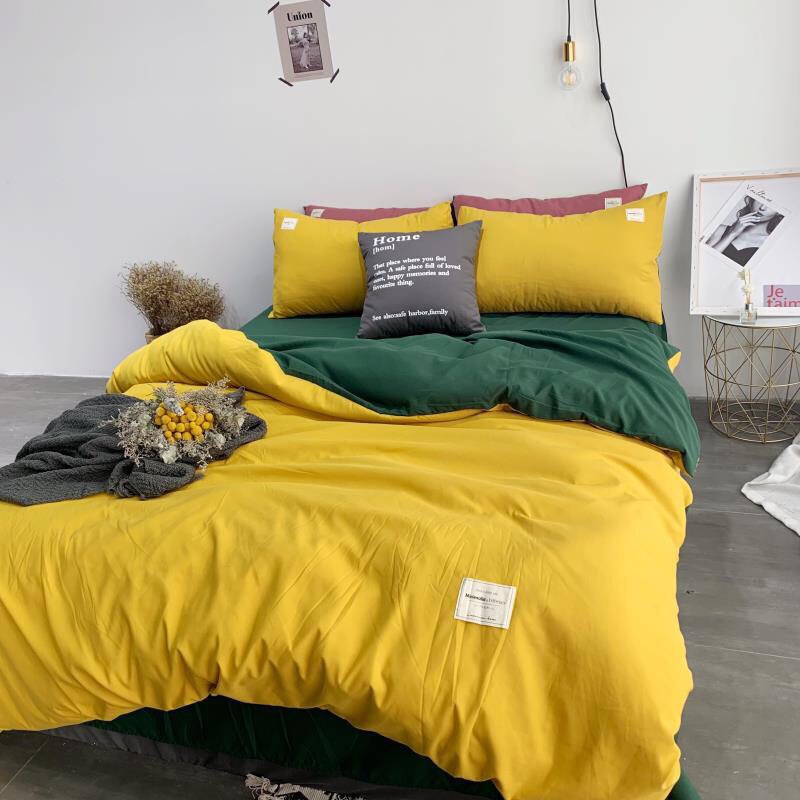 Bộ Drap & Chăn Phao Cotton TC Vàng Xanh Lá Cây
